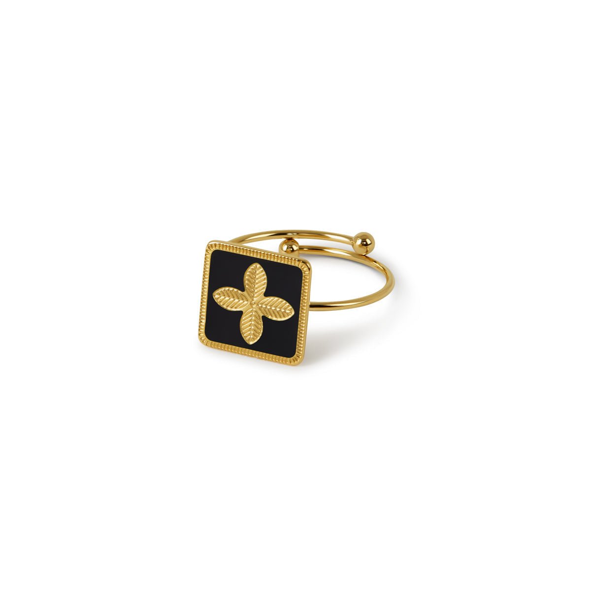 Anillo Trevo Preto Ajustable Bañado en Oro 18K