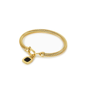 Brazalete Colgante Ónix Cuadrado Bañado en Oro de 18K