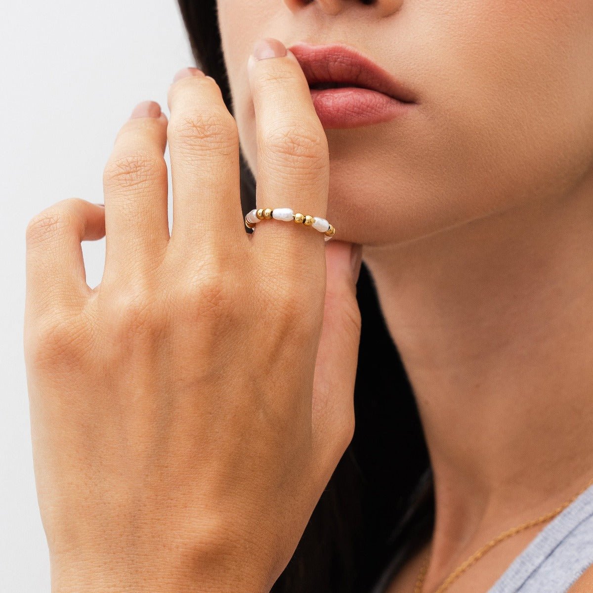 Anillo Dress Pérola Bañado en Oro 18k