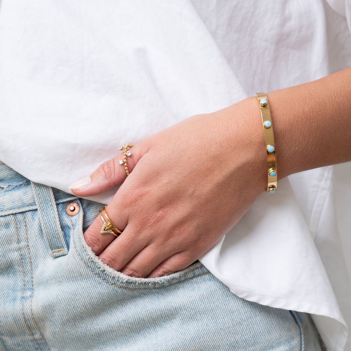 Brazalete Aqua Stone Bañado en Oro 18K