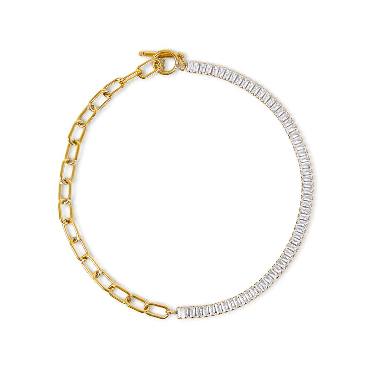 Collar Gargantilha Riviera Baguete Bañado en Oro 18k