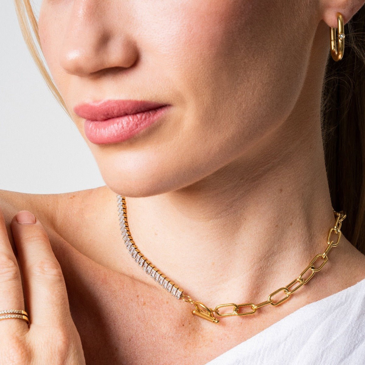 Collar Gargantilha Riviera Baguete Bañado en Oro 18k