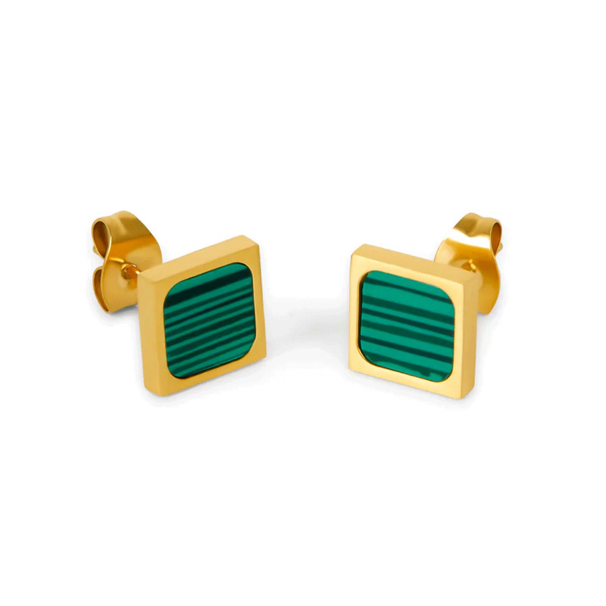 Aro Geométrico Piedra Verde Banho em Oro 18k