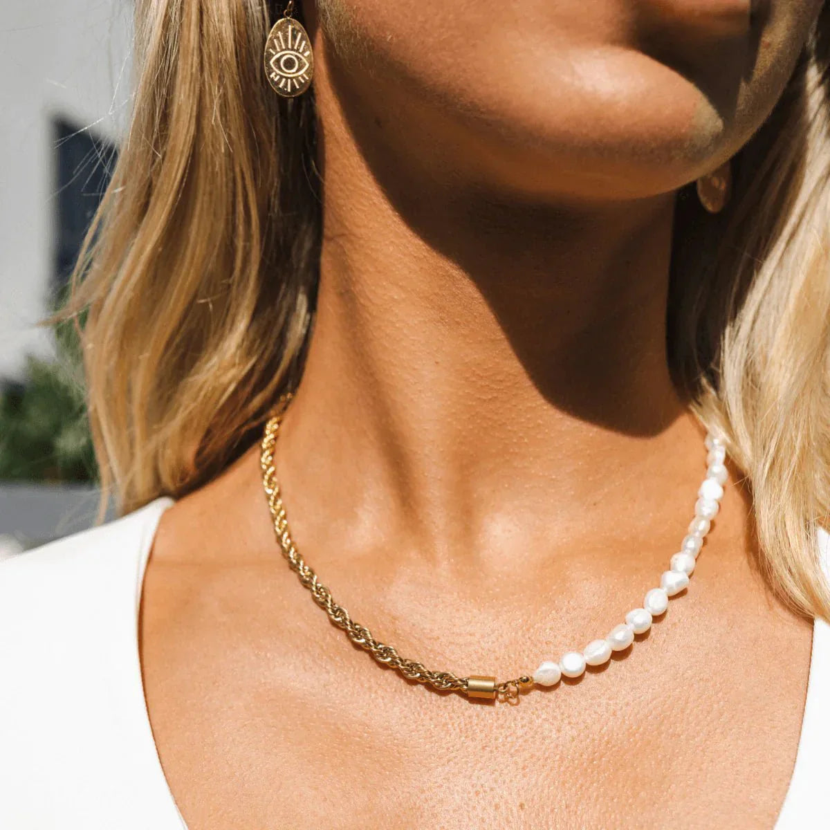 Collar Baiano Com Pérolas Bañado en Oro 18k