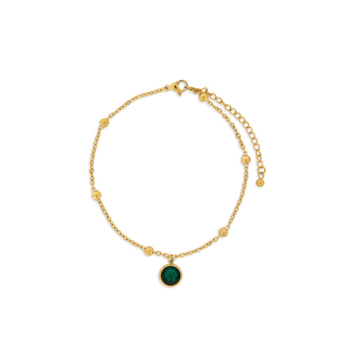 Tobillera Esmeralda Colgante Bañado en Oro 18K
