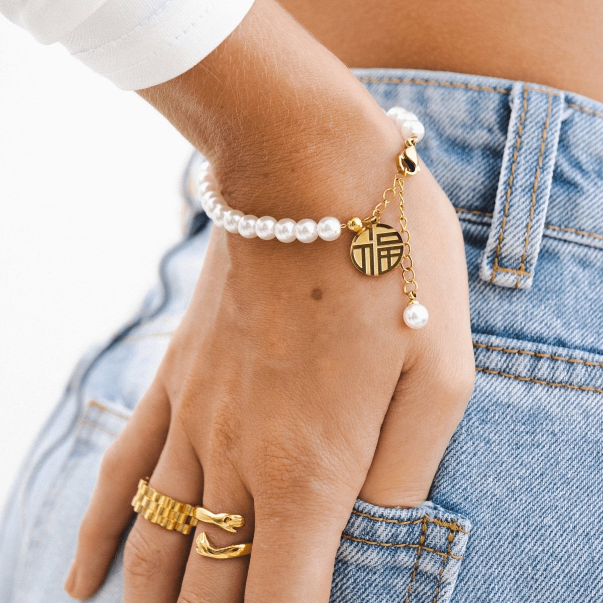 Pulsera de Pérolas Charm Bañada en Oro 18K