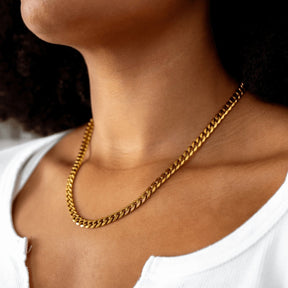 Collar Selenza Cadena Cubana Bañado en Oro 18K