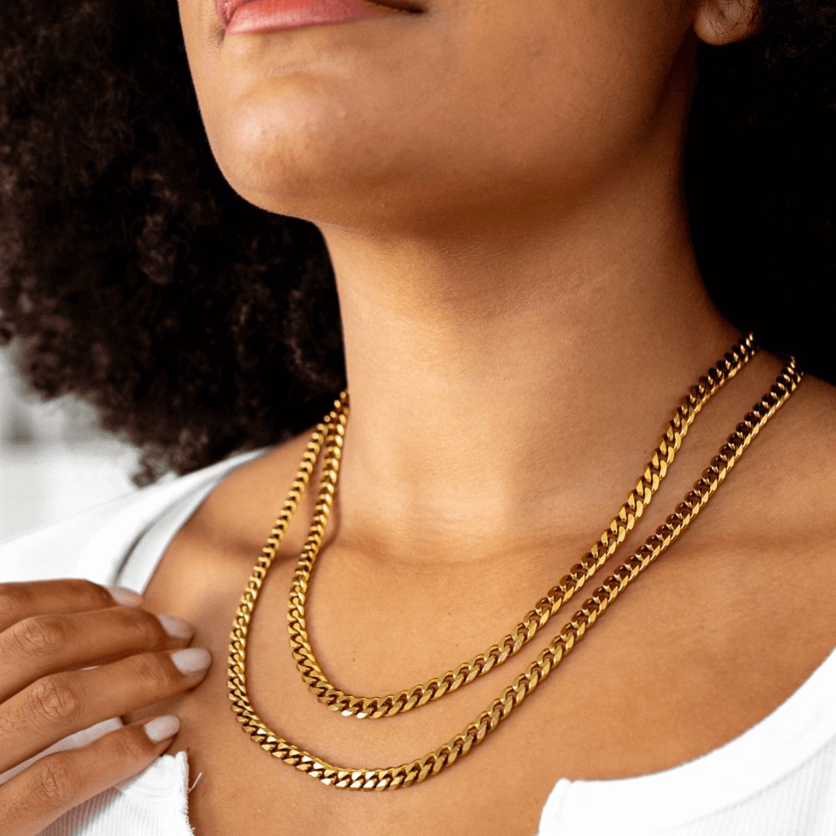 Collar Selenza Cadena Cubana Bañado en Oro 18K