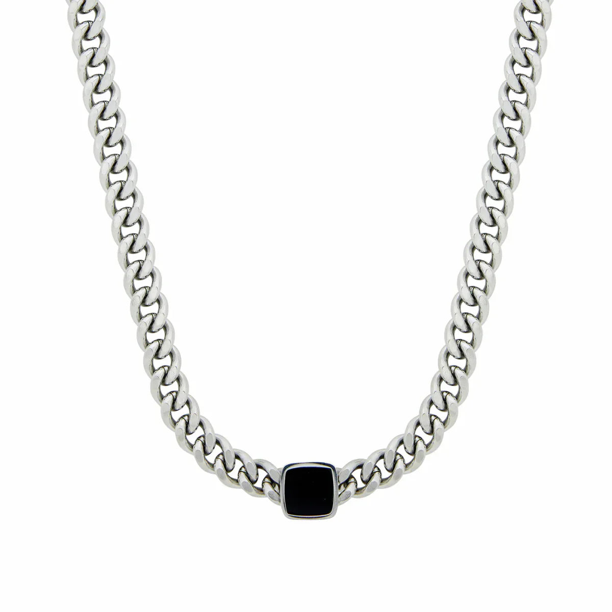 Collar Cadena Piedra Onix Quadrada - Plata