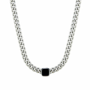 Collar Cadena Piedra Onix Quadrada - Plata