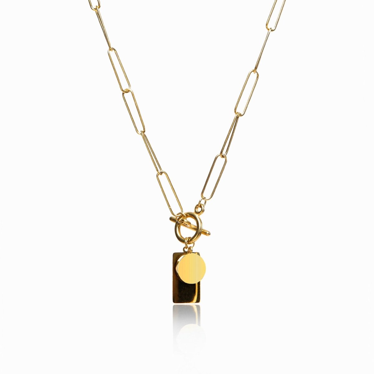 Collar Cadena Colgante Geométrico Liso Bañado en Oro 18K