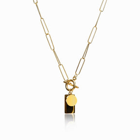 Collar Cadena Colgante Geométrico Liso Bañado en Oro 18K