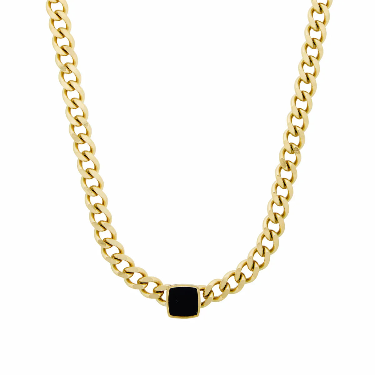 Collar Cadena Piedra Onix Quadrada Bañado en Oro 18K