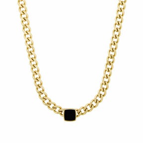 Collar Cadena Piedra Onix Quadrada Bañado en Oro 18K