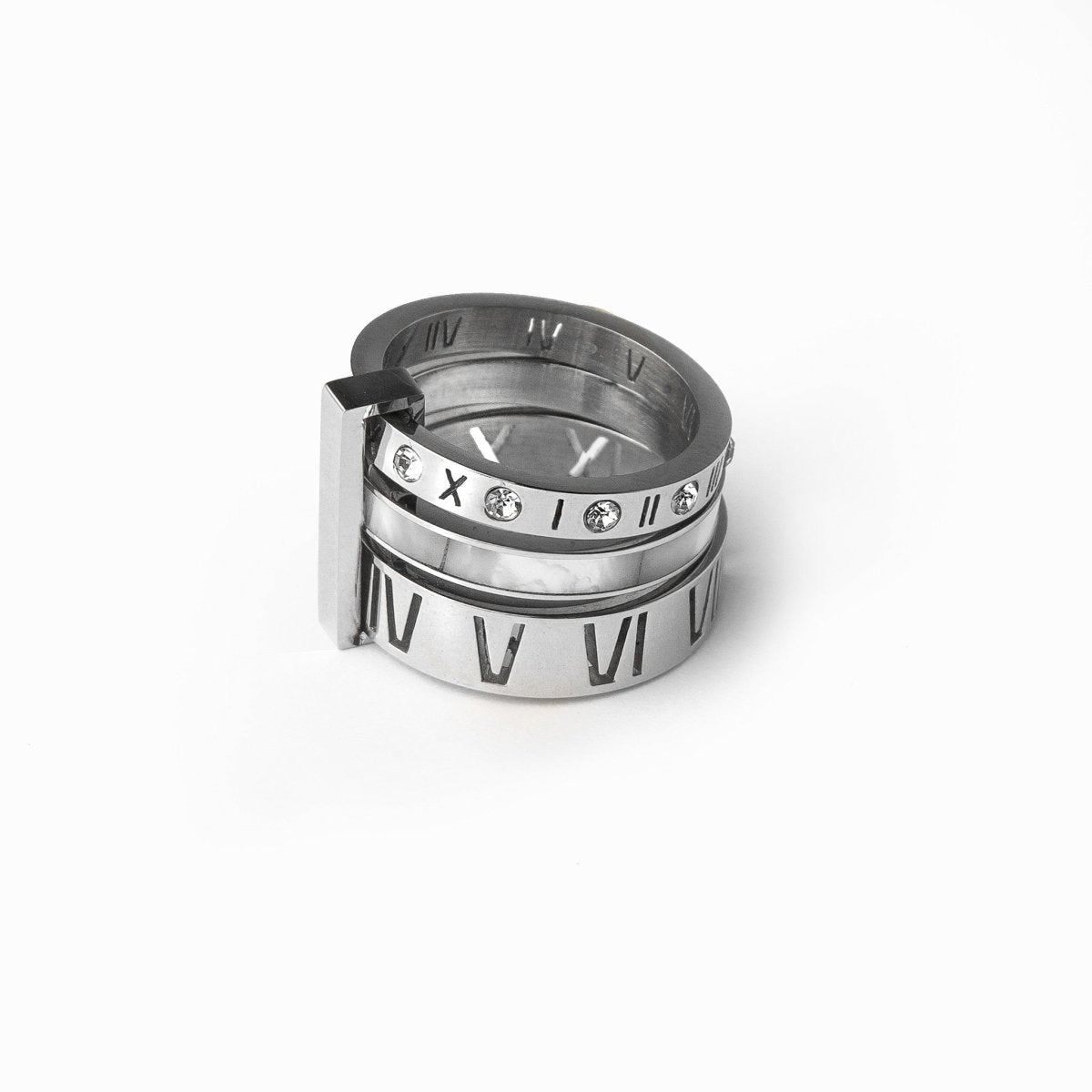 Anillo Aro Triplo Algarismo Romano - Plata