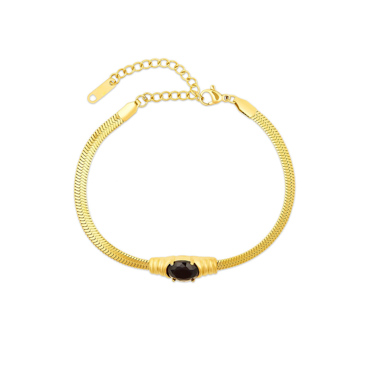 Pulsera Malha Piedra Ônix Bañado en Oro 18K