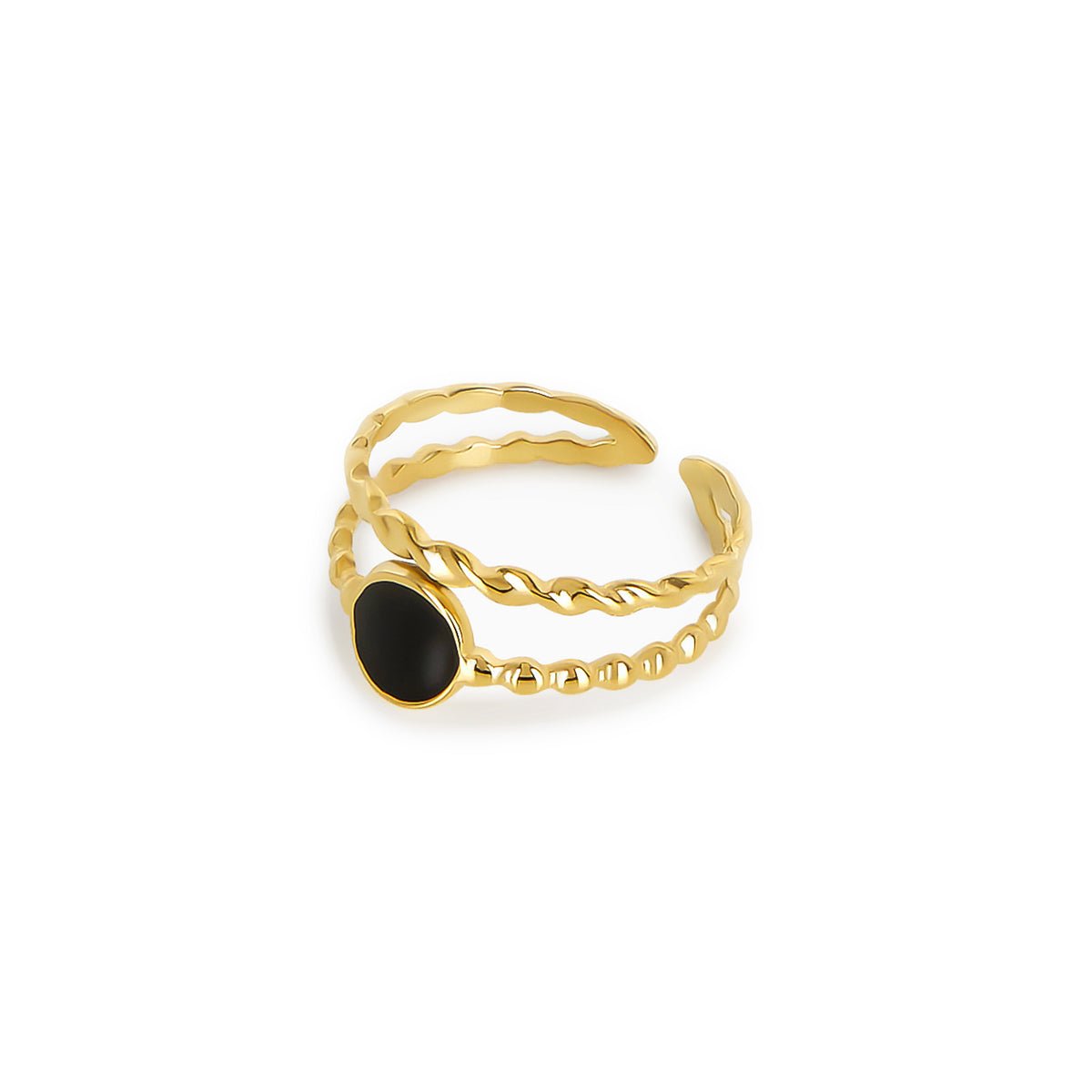 Anillo Ajustable Ônix Bañado en Oro 18k