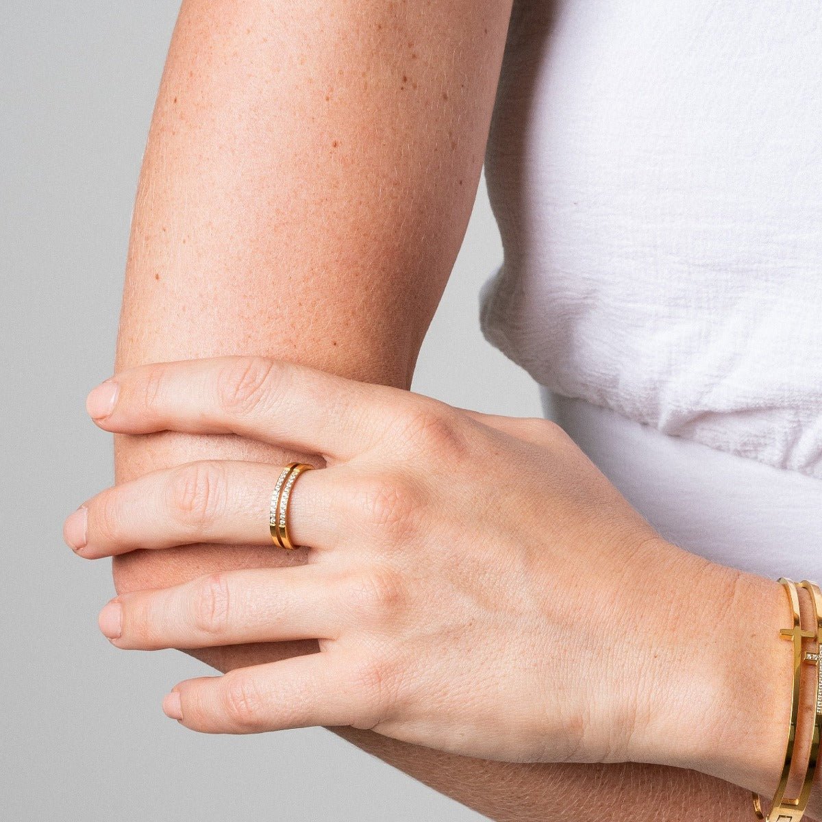 Anillo Duplo Camada Bañado en Oro 18k