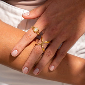 Anillo em X Bañado en Oro 18K