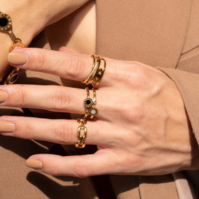 Anillo Olho Grego Ajustable Bañado en Oro 18K