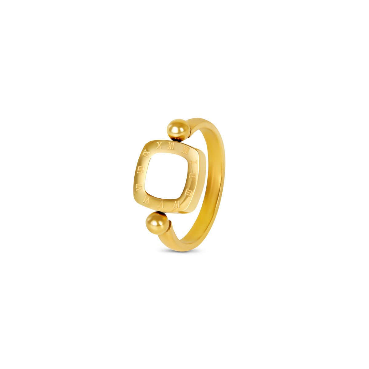 Anillo Square Charm Giratorio Bañado en Oro de 18k