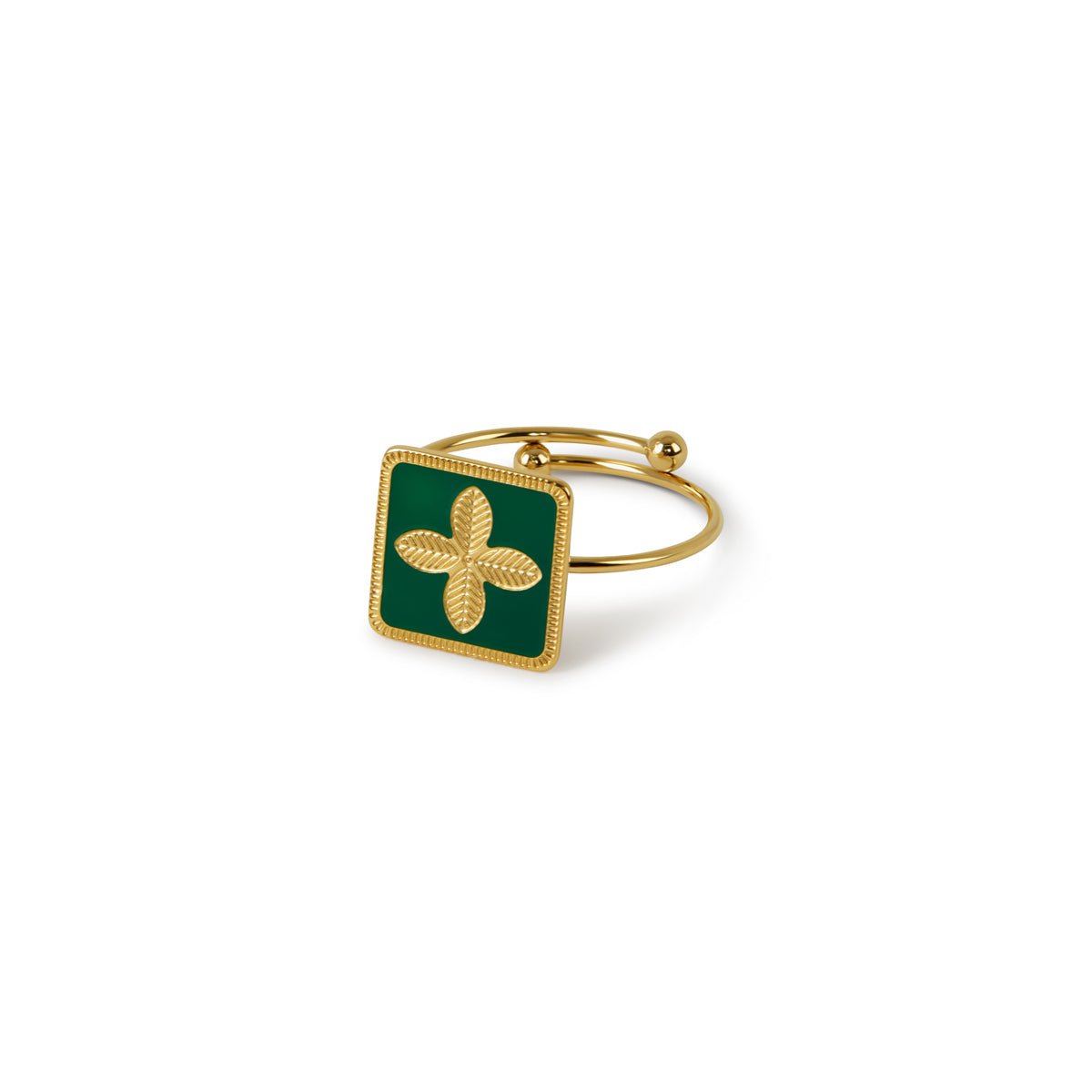 Anillo Trevo Verde Ajustable Bañado en Oro 18K