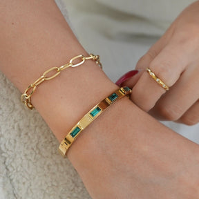 Brazalete Cristais Navete Verde Bañado en Oro 18K