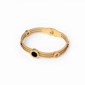 Brazalete Tríplice Ônix Bañado en Oro 18k