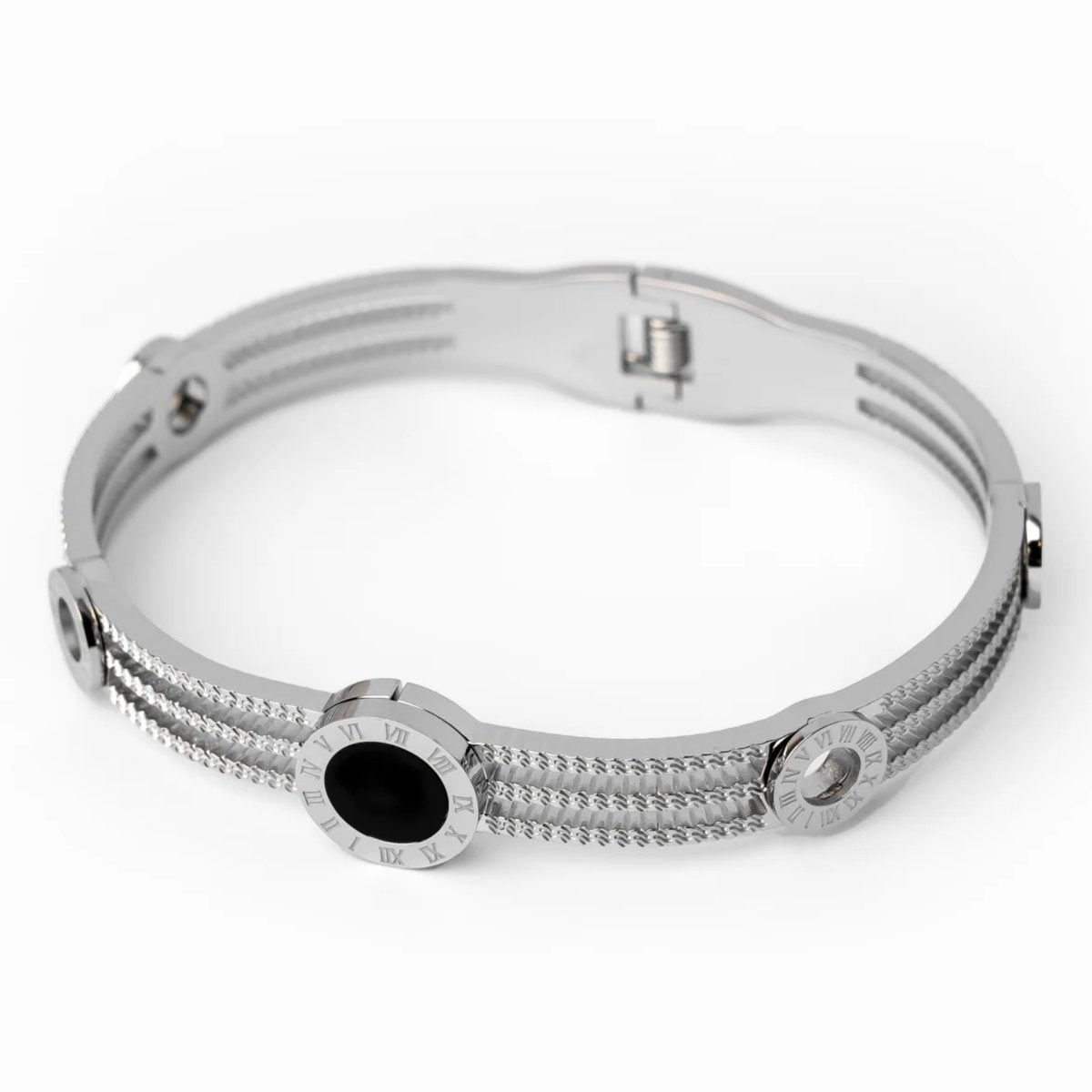 Brazalete Tríplice Ônix Bañado en Oro 18k