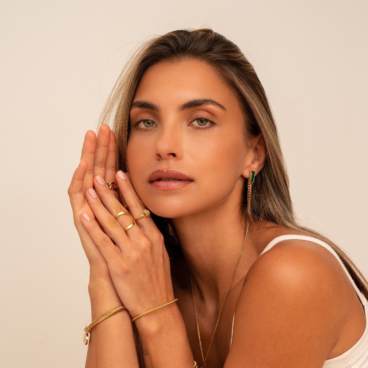 Aro Cadena Elisabeth Zirconia Esmeralda Bañado en Oro 18K