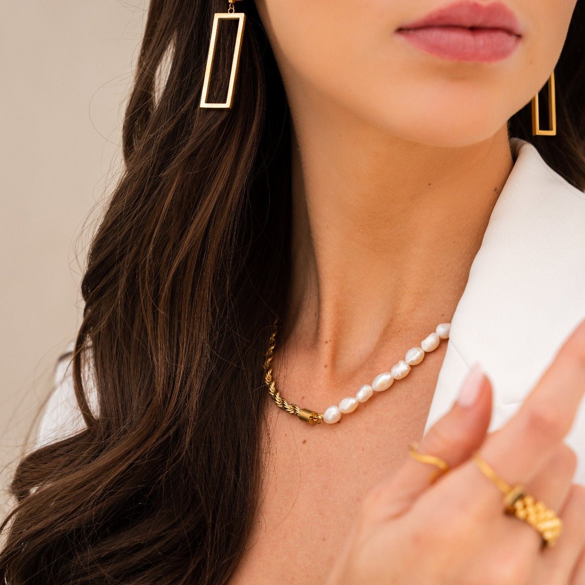 Aro Diana Geométrico Retangular Bañado en Oro 18K