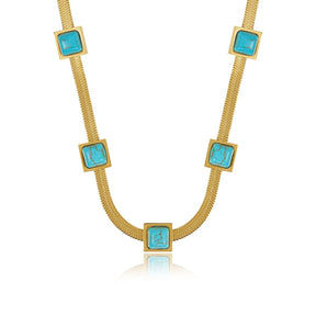 Collar Malha Piedra Aqua Bañado en Oro 18K