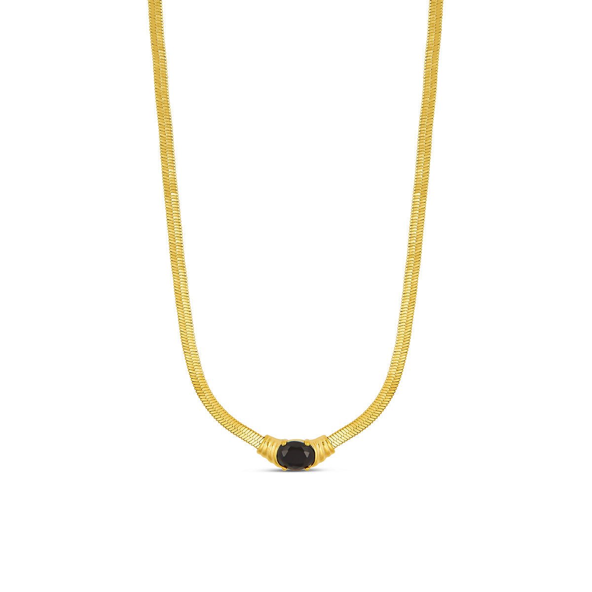 Collar Malha Piedra Ônix Bañado en Oro 18K