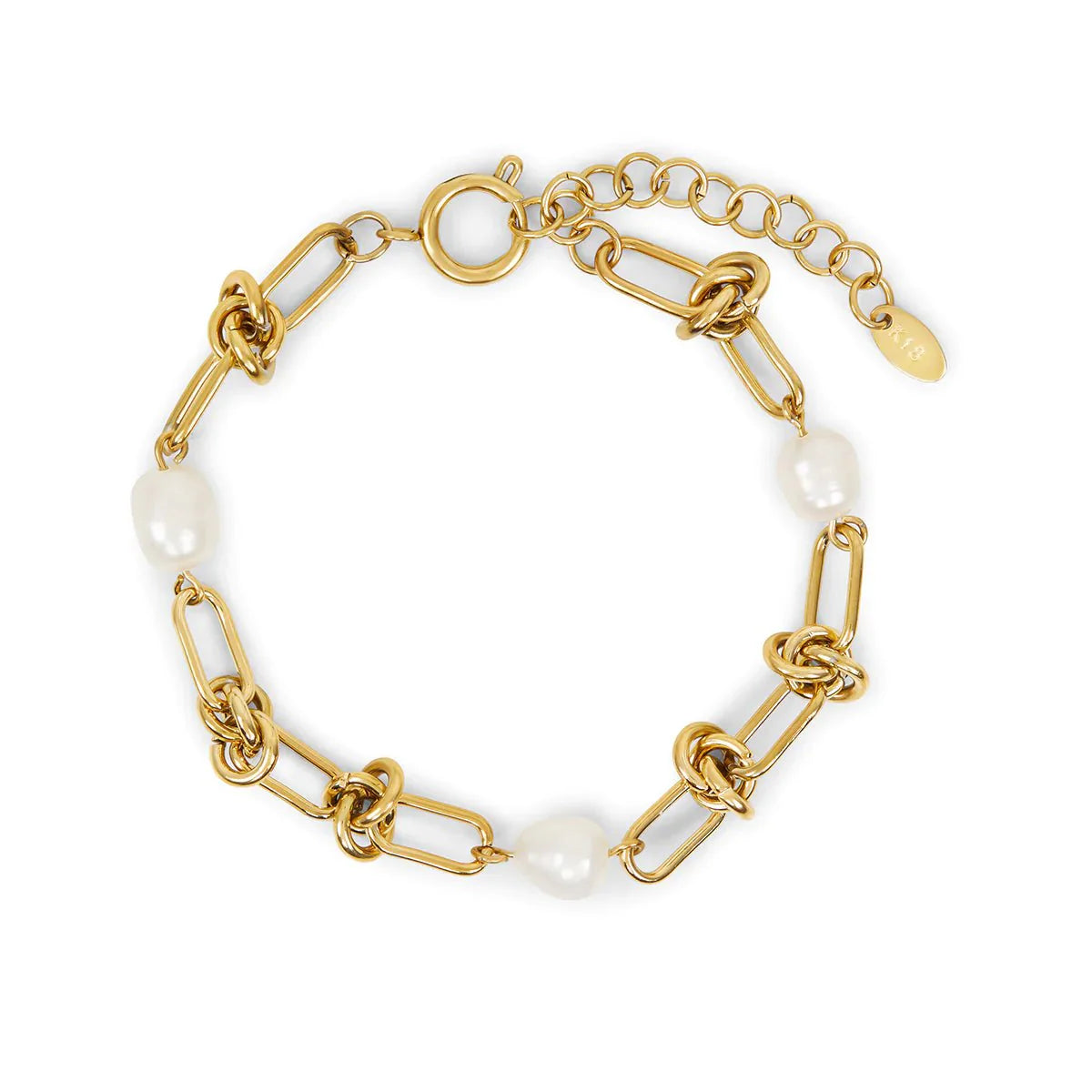Pulsera Nó e Pérolas Bañado en Oro 18k