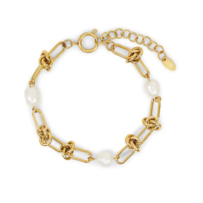 Pulsera Nó e Pérolas Bañado en Oro 18k